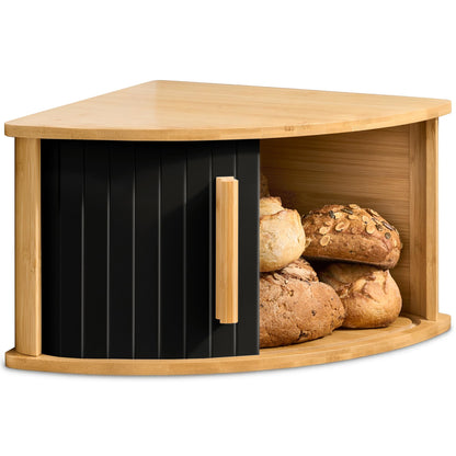 Eckbrotkasten mit Schiebetür aus Holz, Schwarz