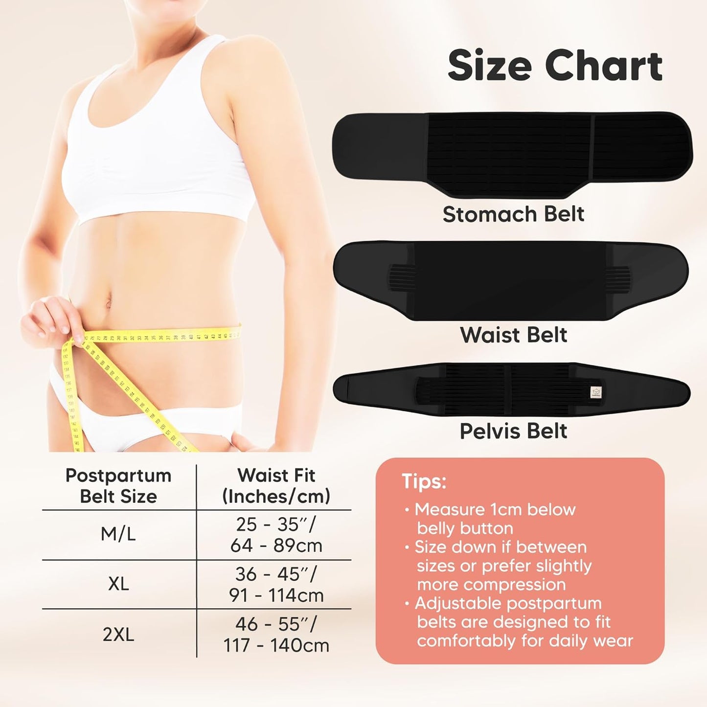Postpartum Gürtel 3 in 1 für Rückbildung und Bauchstütze, M/L Midnight Black