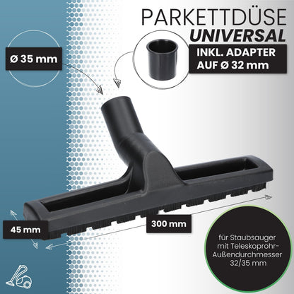 Universal Hartbodendüse für Staubsauger (32-35mm), Parkettdüse Nylonhaar