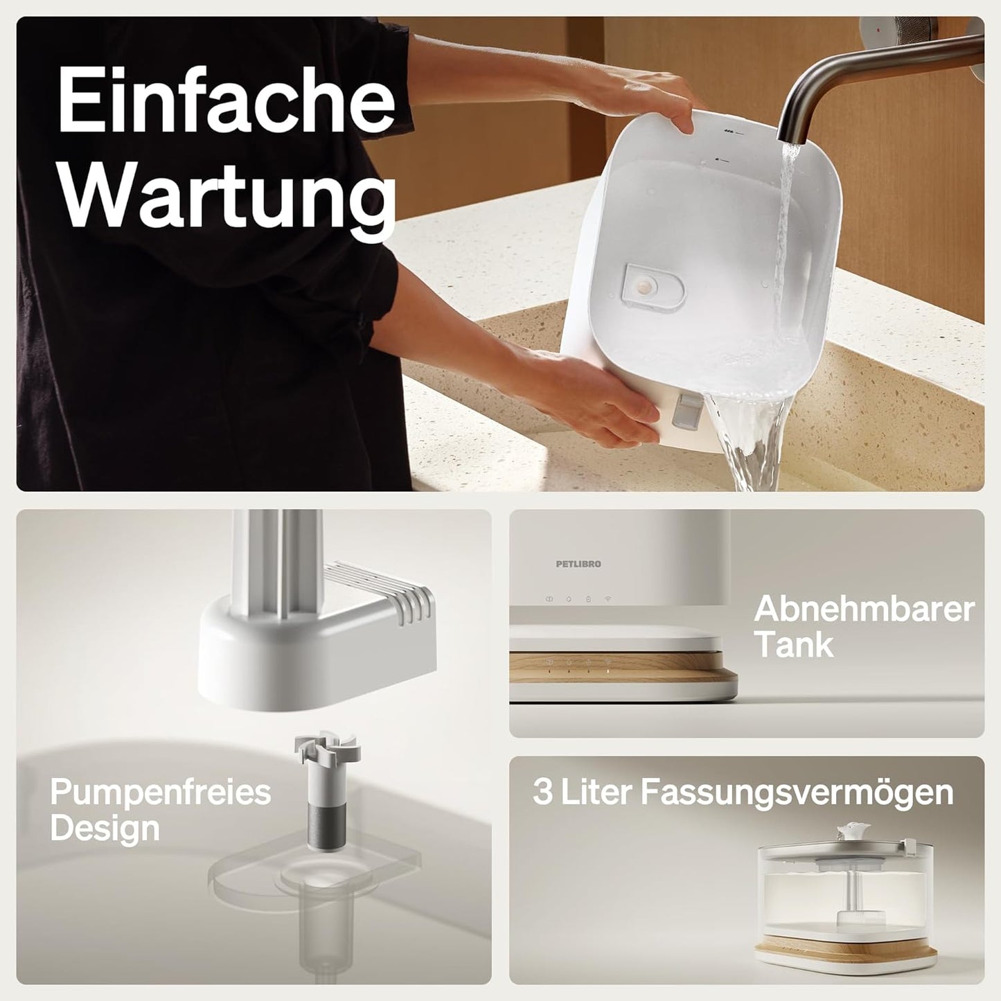 Upgrade Katzenbrunnen mit App-Überwachung, Weiss 3L
