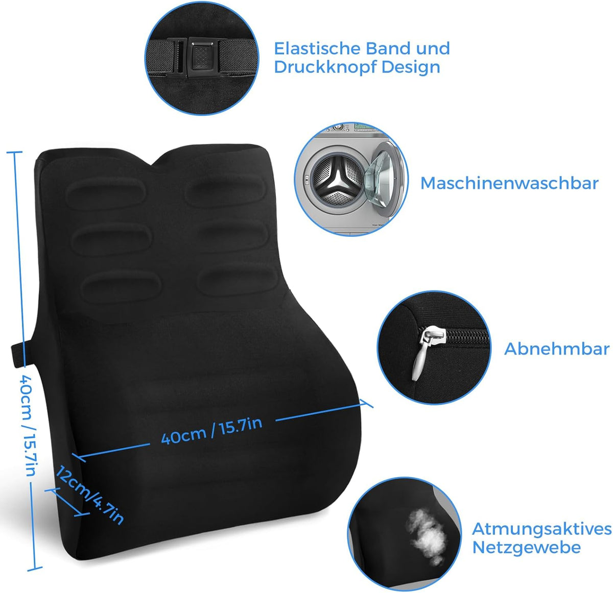 Ergonomisches Lendenwirbelkissen mit Memory Foam, Schwarz Memory Foam