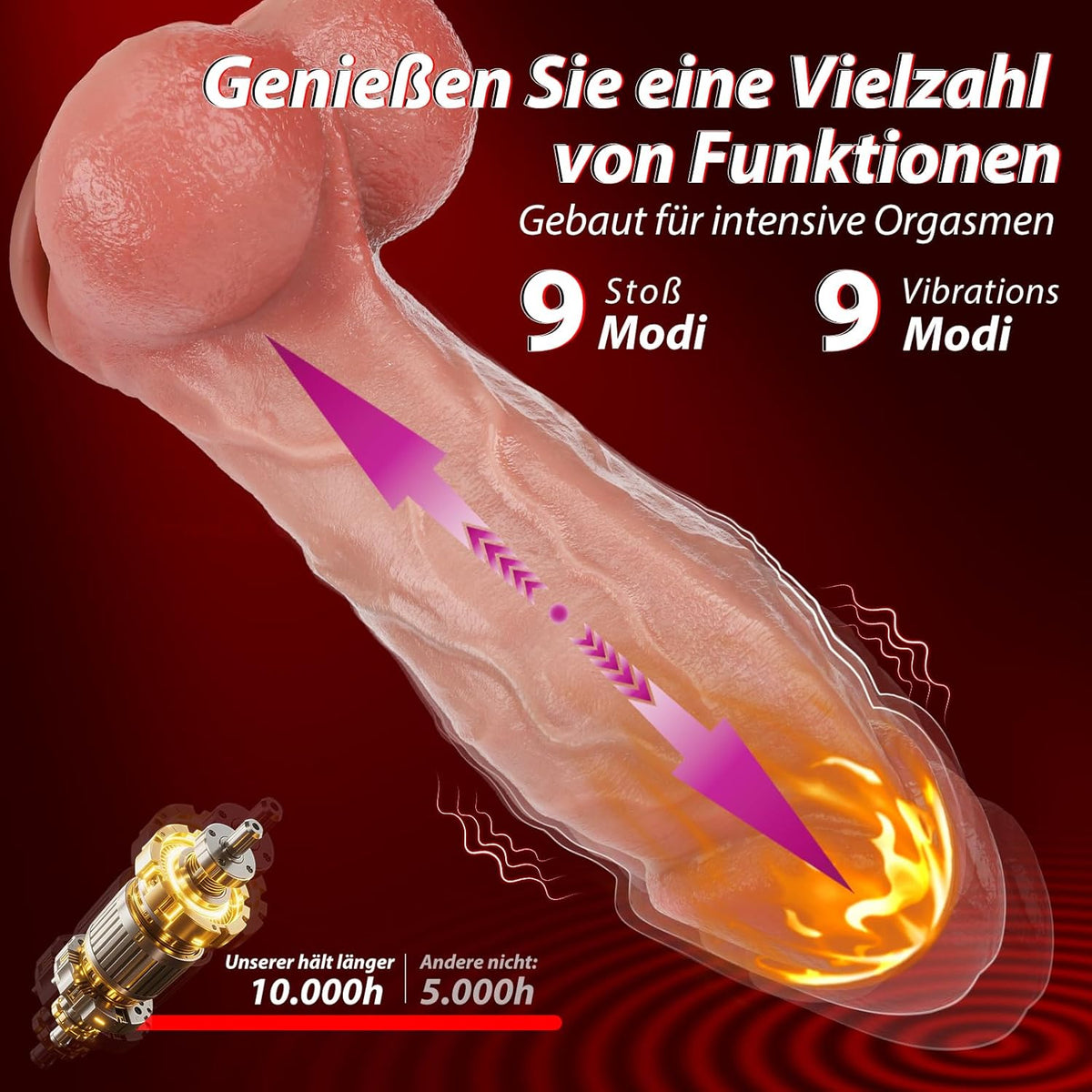 Vibrator mit 9 Vibrationsmodi, Stossfunktion & Heizfunktion, 9.06” Flesh