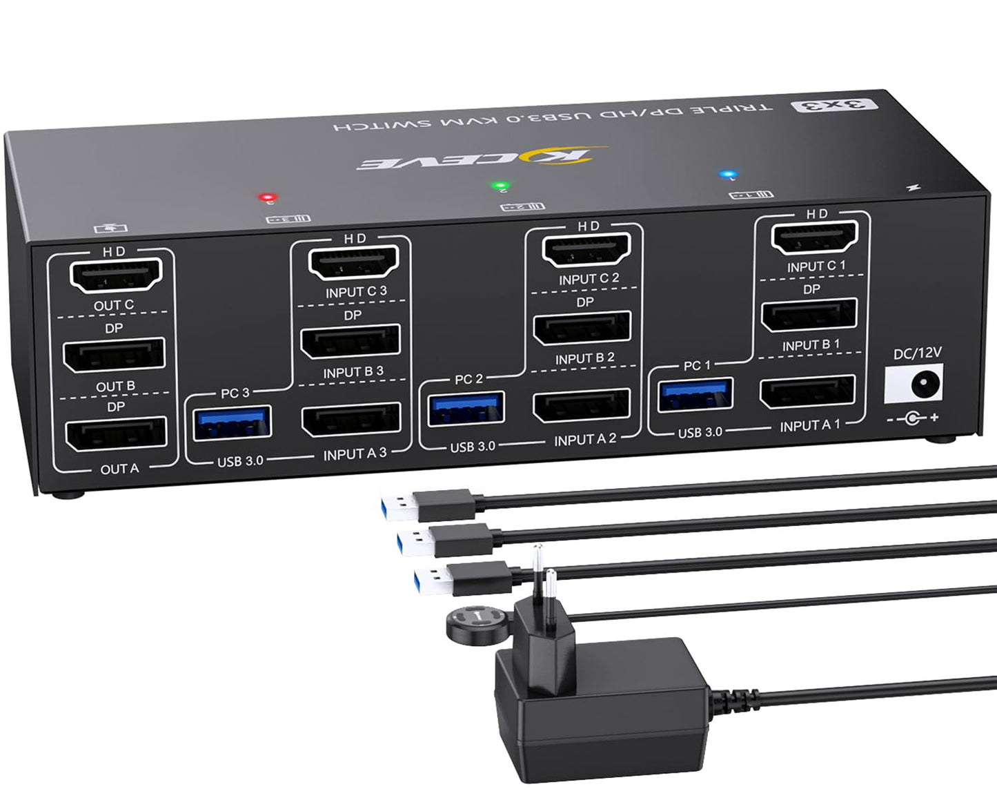 KVM Switch für 3 PCs und 3 Monitore, 8K@60Hz, 3×3 8K HDMI+Displayport Kvm Switch