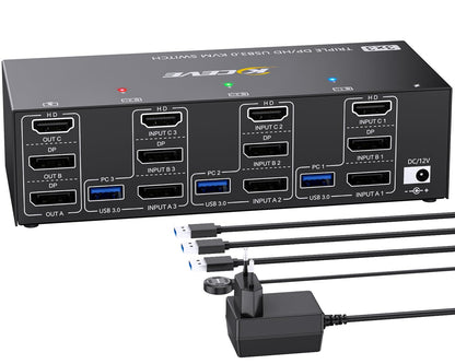 KVM Switch für 3 PCs und 3 Monitore, 8K@60Hz, 3×3 8K HDMI+Displayport Kvm Switch