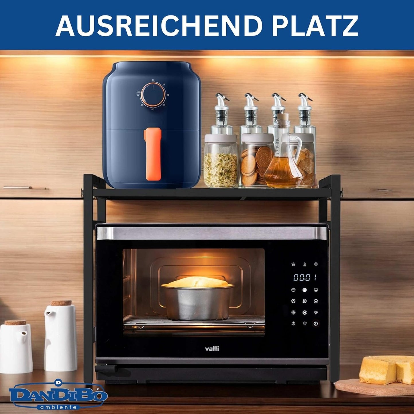 Verstellbares Mikrowellenregal 2-stufig, Schwarz 2 Stufig / Höhe 46 cm