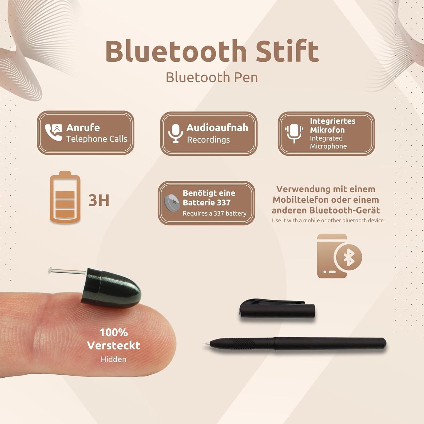 Spionage-Ohrhörer VIP Pro UltraMini Bluetooth, Vip Pro UltraMini Penna Bluetooth