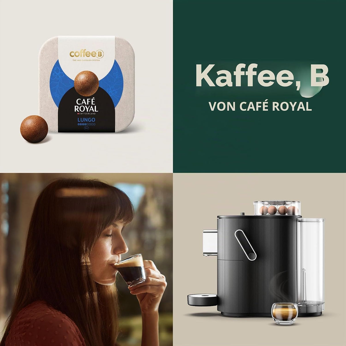 CoffeeB Globe Kaffeemaschine mit kompostierbaren Kaffeebällen, Schwarz +90 Bälle LUNGO