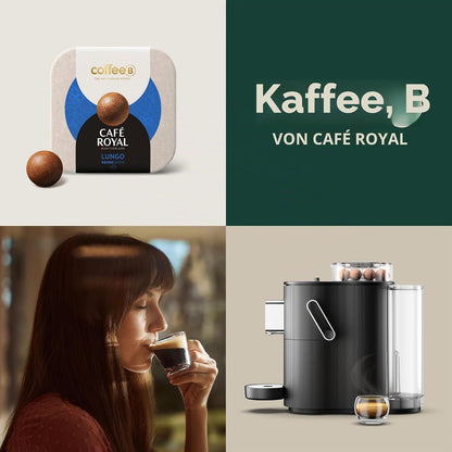 CoffeeB Globe Kaffeemaschine mit kompostierbaren Kaffeebällen, Schwarz +90 Bälle LUNGO
