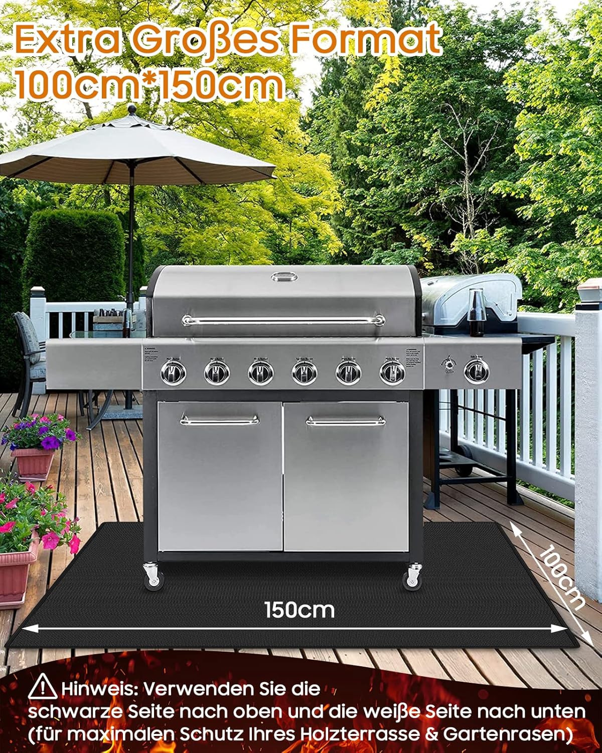 Feuerfeste Hitzeschutzmatte für Grill & Feuerstelle, Schwarz