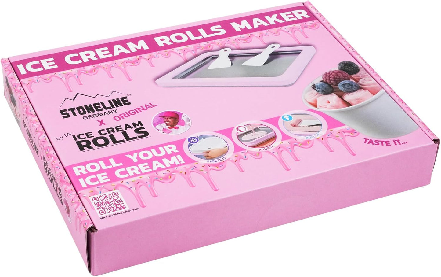 Ice Cream Rolls Maker mit Edelstahlplatte, Rosa