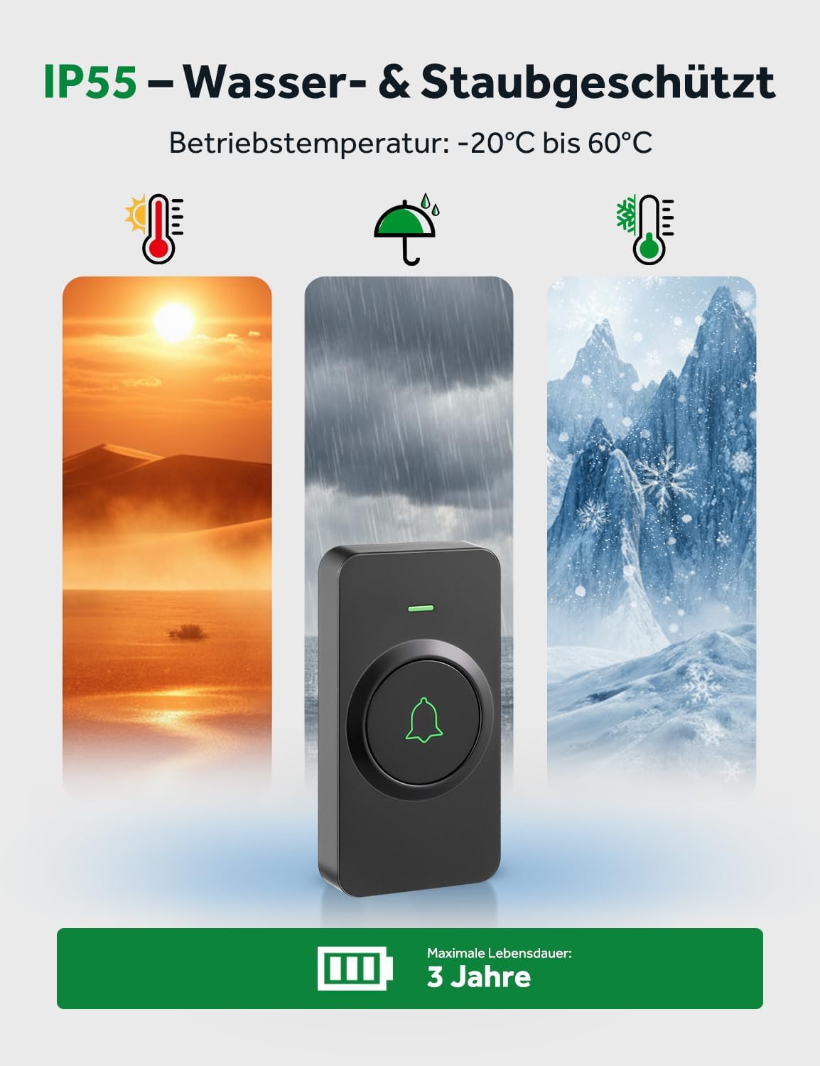 Funkklingel-Set mit 2 Empfängern, 52 Melodien, 2 receivers + 1 push Schwarz