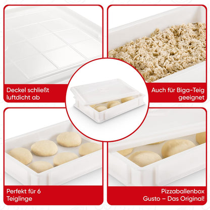 Pizzaballenbox für Pizzateig (2 Boxen + 1 Deckel), 2 x Gusto mit 1 Deckel