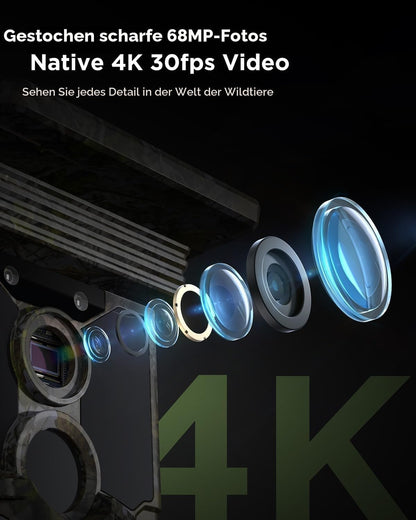 Solar-Wildkamera mit 4K-Videoaufzeichnung, Tarnfarbe