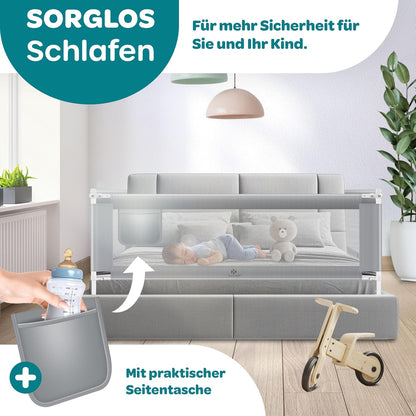 Bettschutzgitter klappbar & höhenverstellbar 180 cm, Hellgrau 180cm