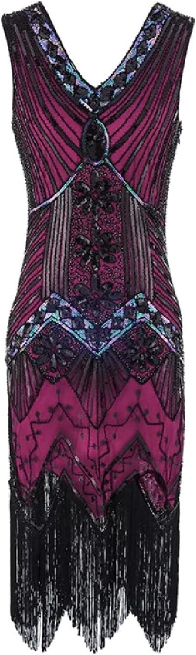 Charleston Flapper-Kleid, S Pink/Schwarz/Multicolor