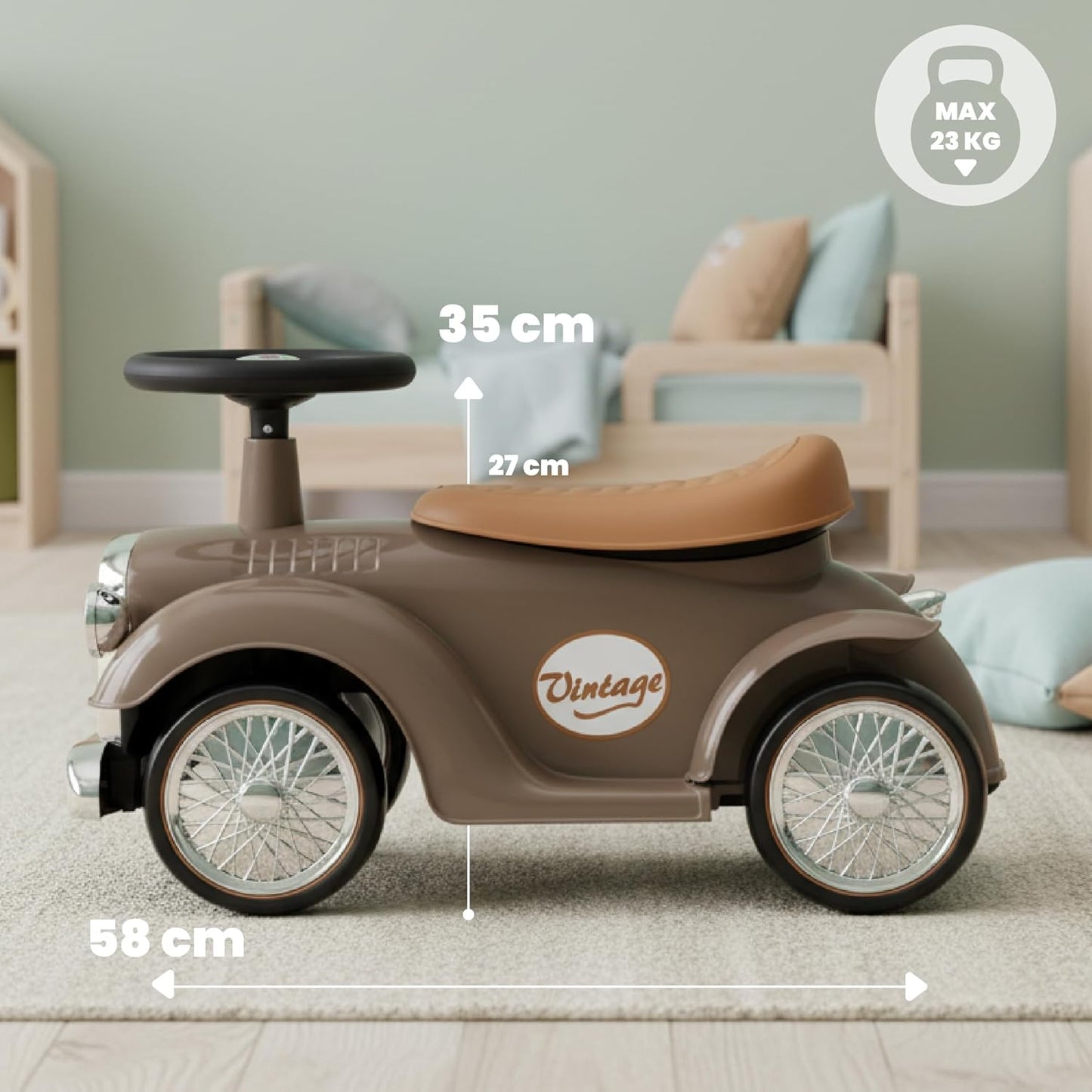 Rutschauto Retro Classic mit Hupe, Braun
