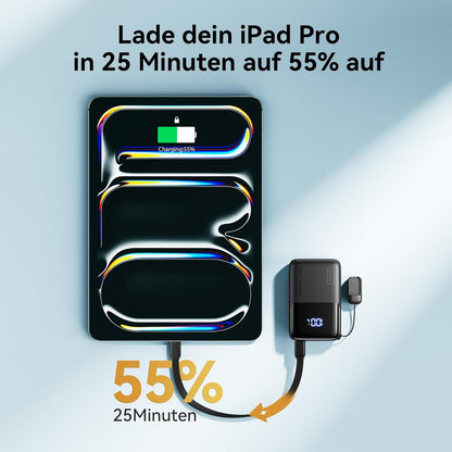 Mini Power Bank mit Schnellladefunktion, Schwarz
