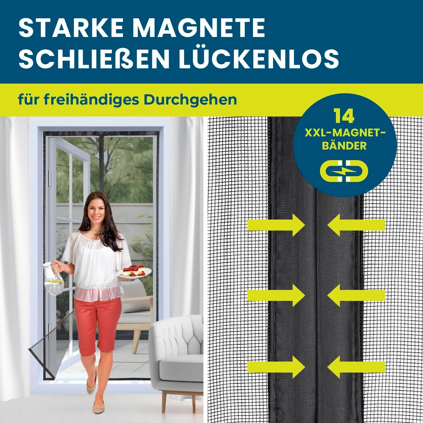 Insekten- & Pollenschutzvorhang mit Magnetbändern, 100 x 210 cm Schwarz mit Pollenschutz