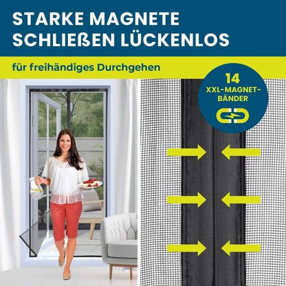 Insekten- & Pollenschutzvorhang mit Magnetbändern, 100 x 210 cm Schwarz mit Pollenschutz