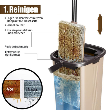 Wischmopp Set, Wischmopp Set mit Eimer: Beige
