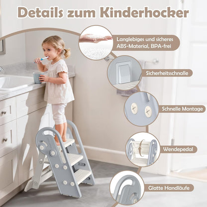 Höhenverstellbarer Tritthocker für Kinder, Grauweiss