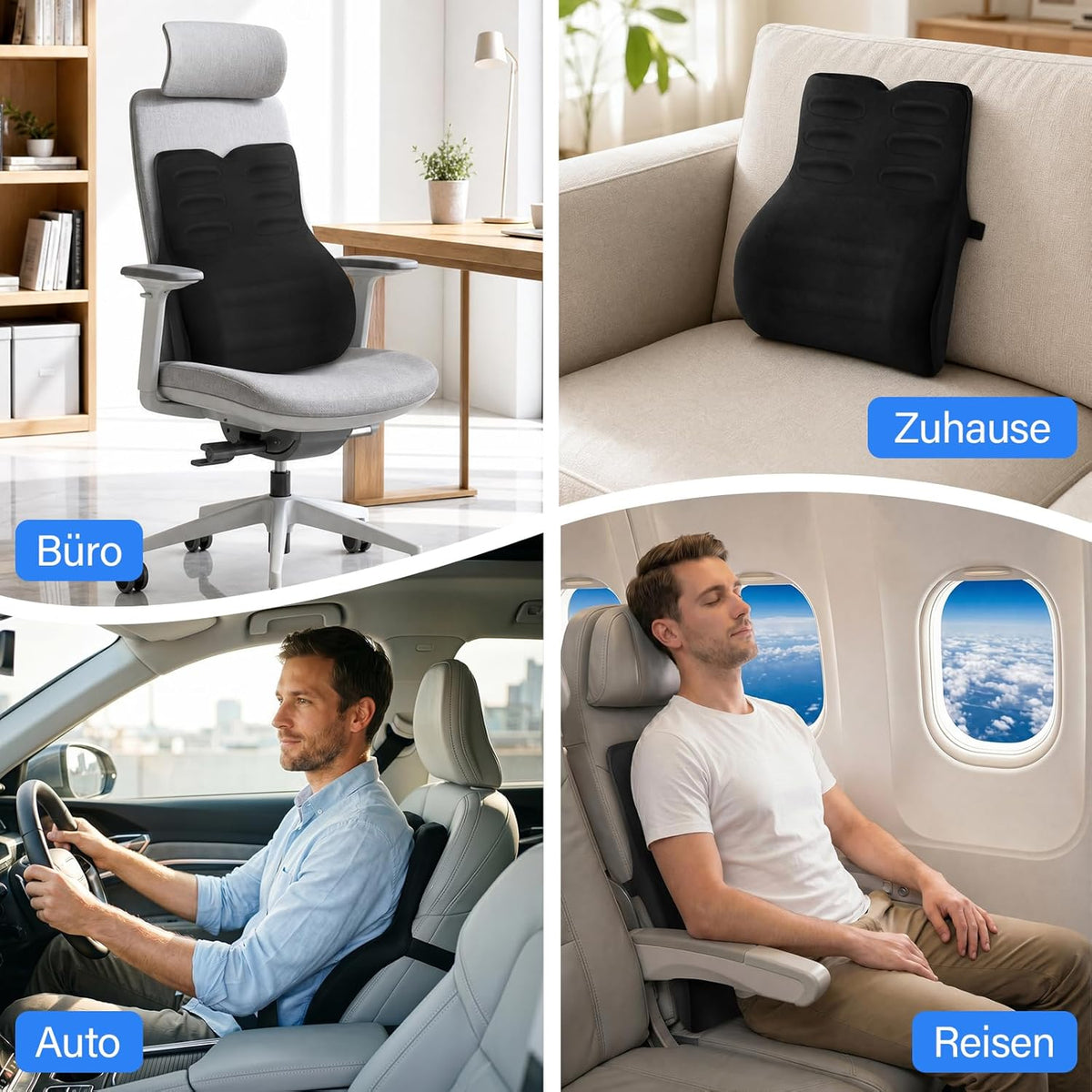 Ergonomisches Lendenwirbelkissen mit Memory Foam, Schwarz Memory Foam