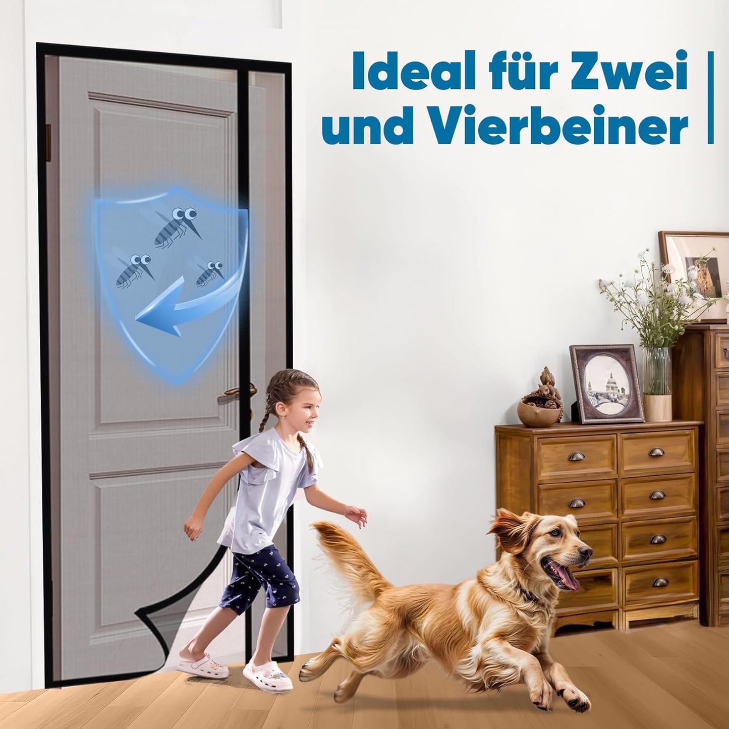 Fliegengitter ohne Bohren, 90x220 cm, 90x220cm Schwarz