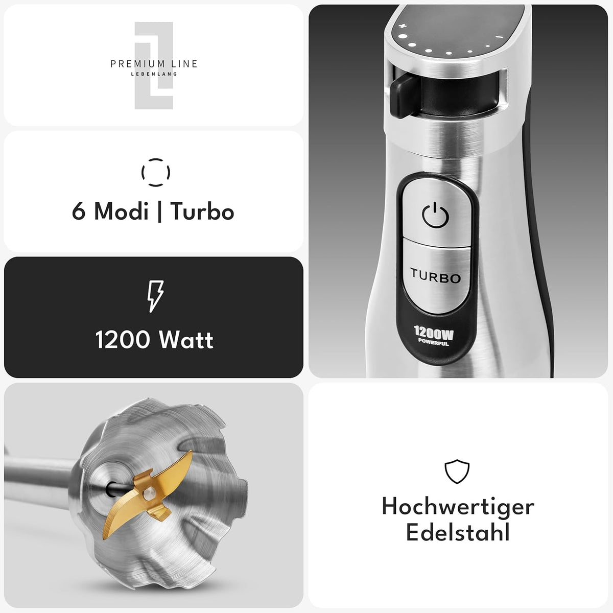 Stabmixer mit Messbecher & Spritzschutz, Stabmixer + Messbecher - 1200W