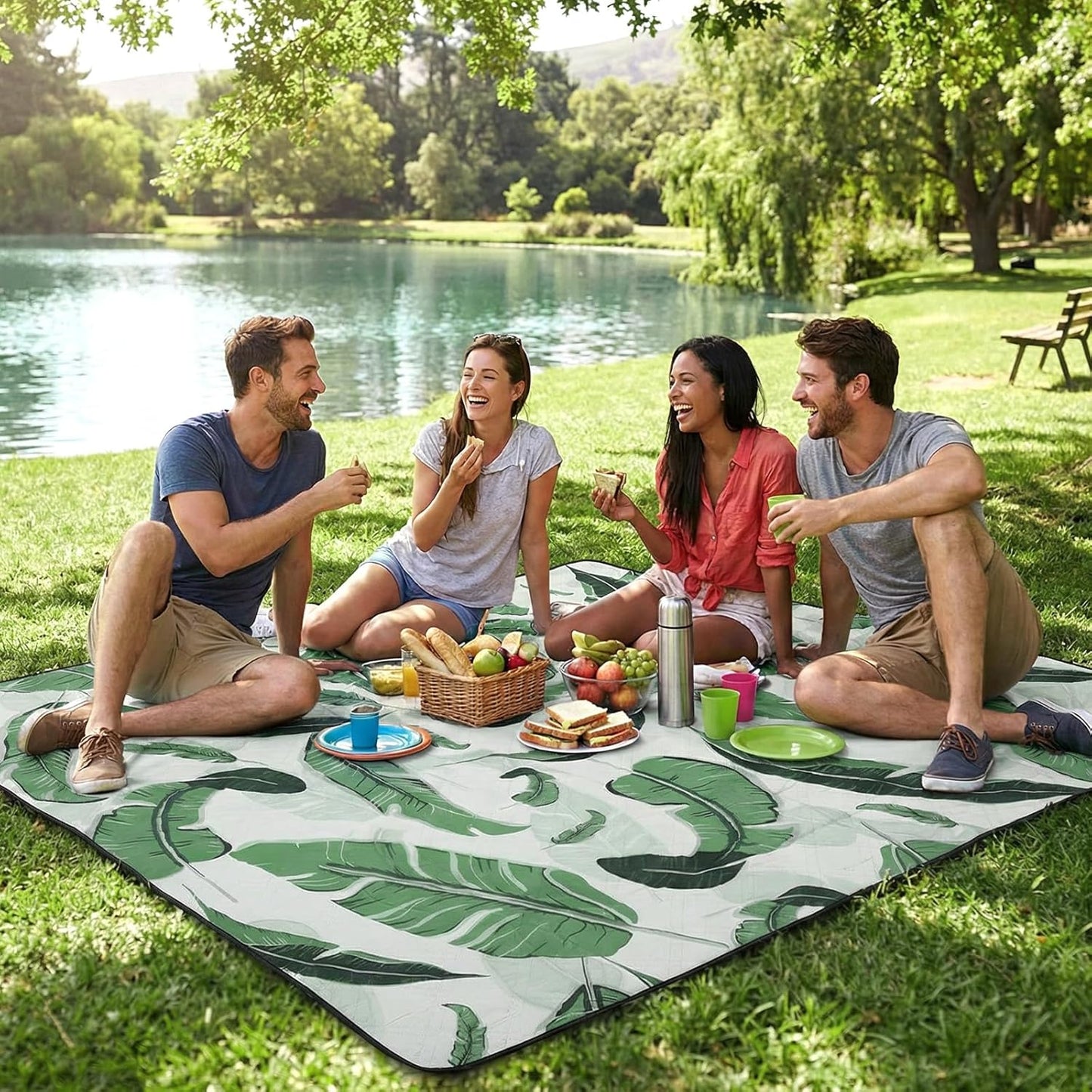 Wasserdichte Picknickdecke, 200x300 cm, 200x300 cm Grün - Tropische Blätter