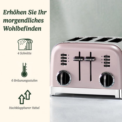 4-Scheiben-Toaster mit breiten Schlitzen und 6 Bräunungsstufen, Rose ; 4-Scheiben