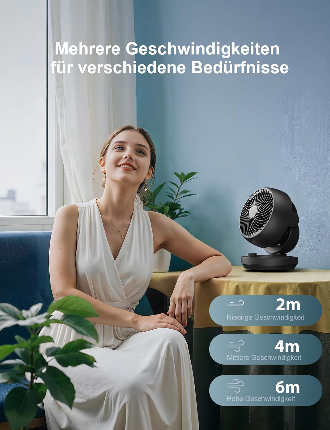 Leiser Tischventilator mit 3D Luftzirkulation, Schwarz