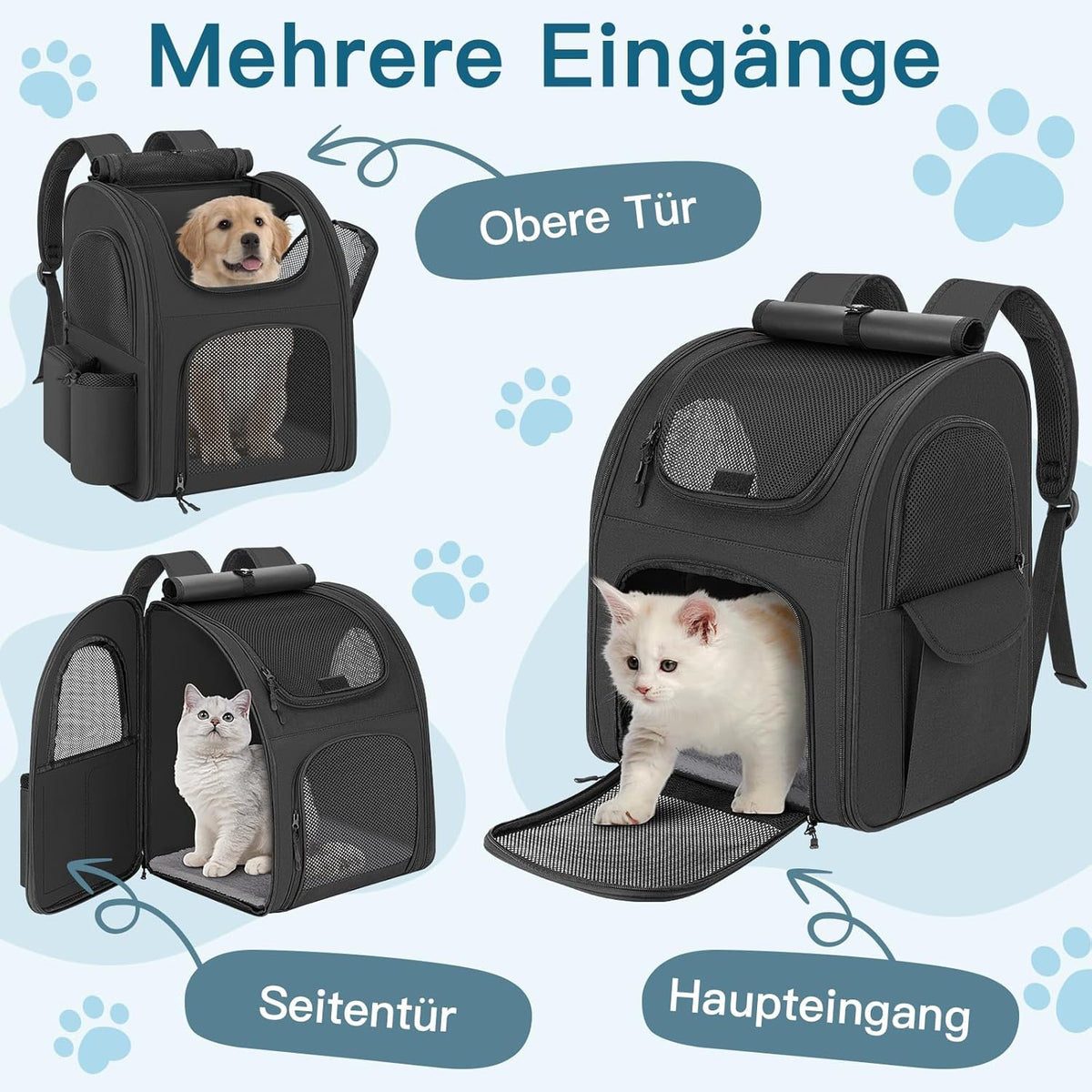 Hunderucksack bis 10 kg mit Netzfenster, Schwarz