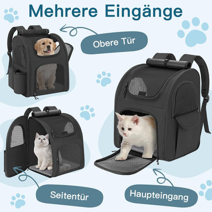 Hunderucksack bis 10 kg mit Netzfenster, Schwarz