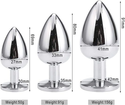 3-teiliges Analplug Set mit Kristall, Rosenrot