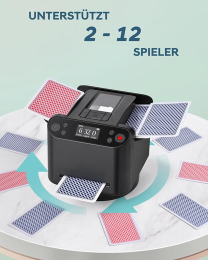 Automatischer Kartenmischer für 12 Decks mit Verteiler, Schwarz
