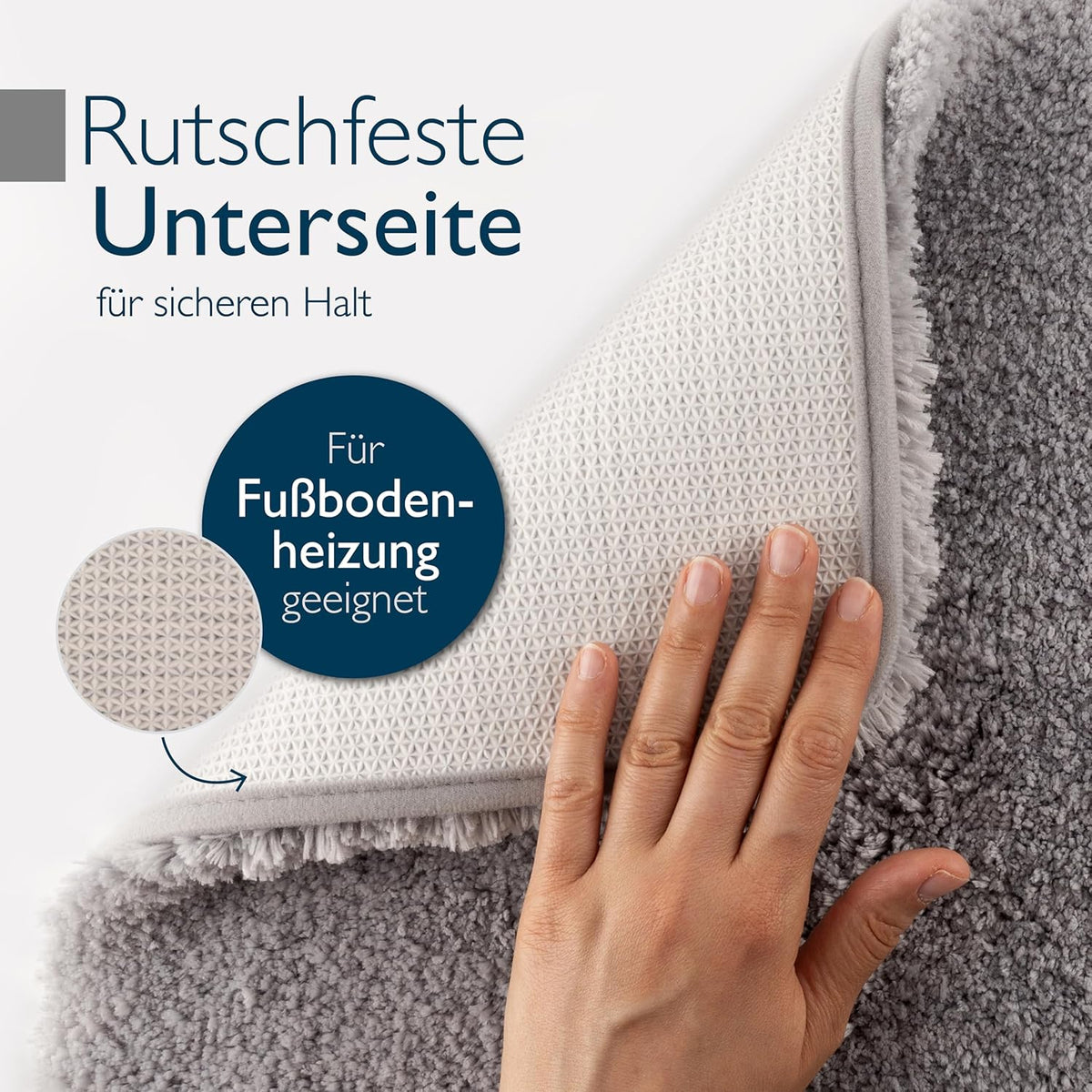 Rutschfeste Badematte, Fussbodenheizung geeignet, 70 x 120 cm, 70 x 120 cm Hellgrau