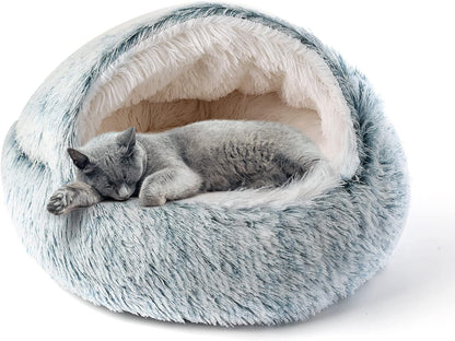 Gemütliches Katzenbett mit Decke, waschbar, Grau-1