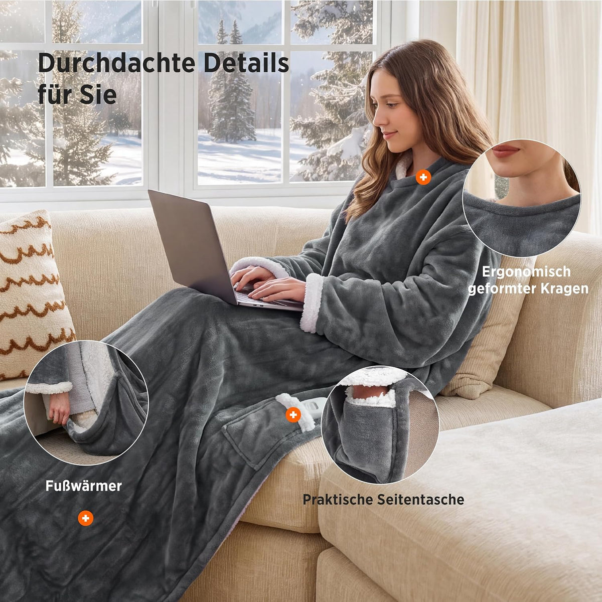 Heizdecke mit Ärmeln, Grau
