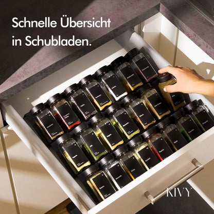 24er-Set Gewürzgläser mit Streueinsatz, Schwarze Gewürzgläser
