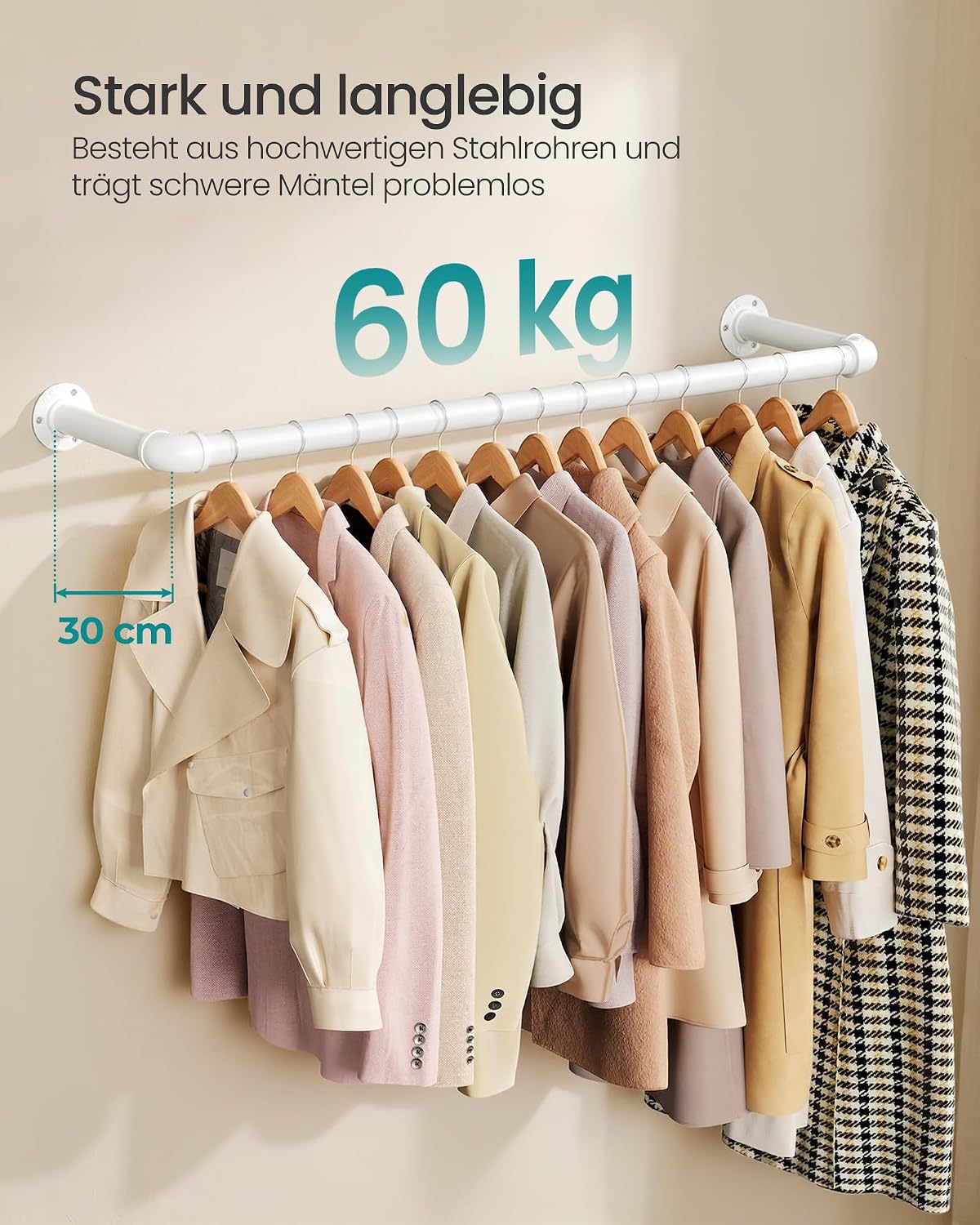 Kleiderstangen-Set zur Wandmontage, 2 Stück, Mattweiss 92L cm 2
