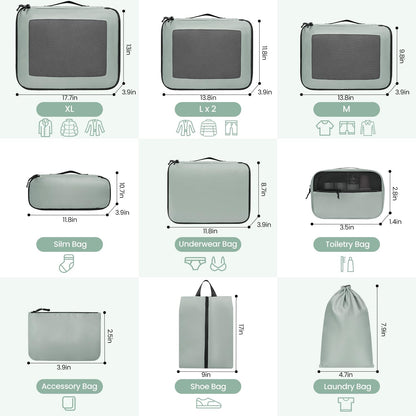10er-Set Gepäck-Organizer, 10 Set, Grün