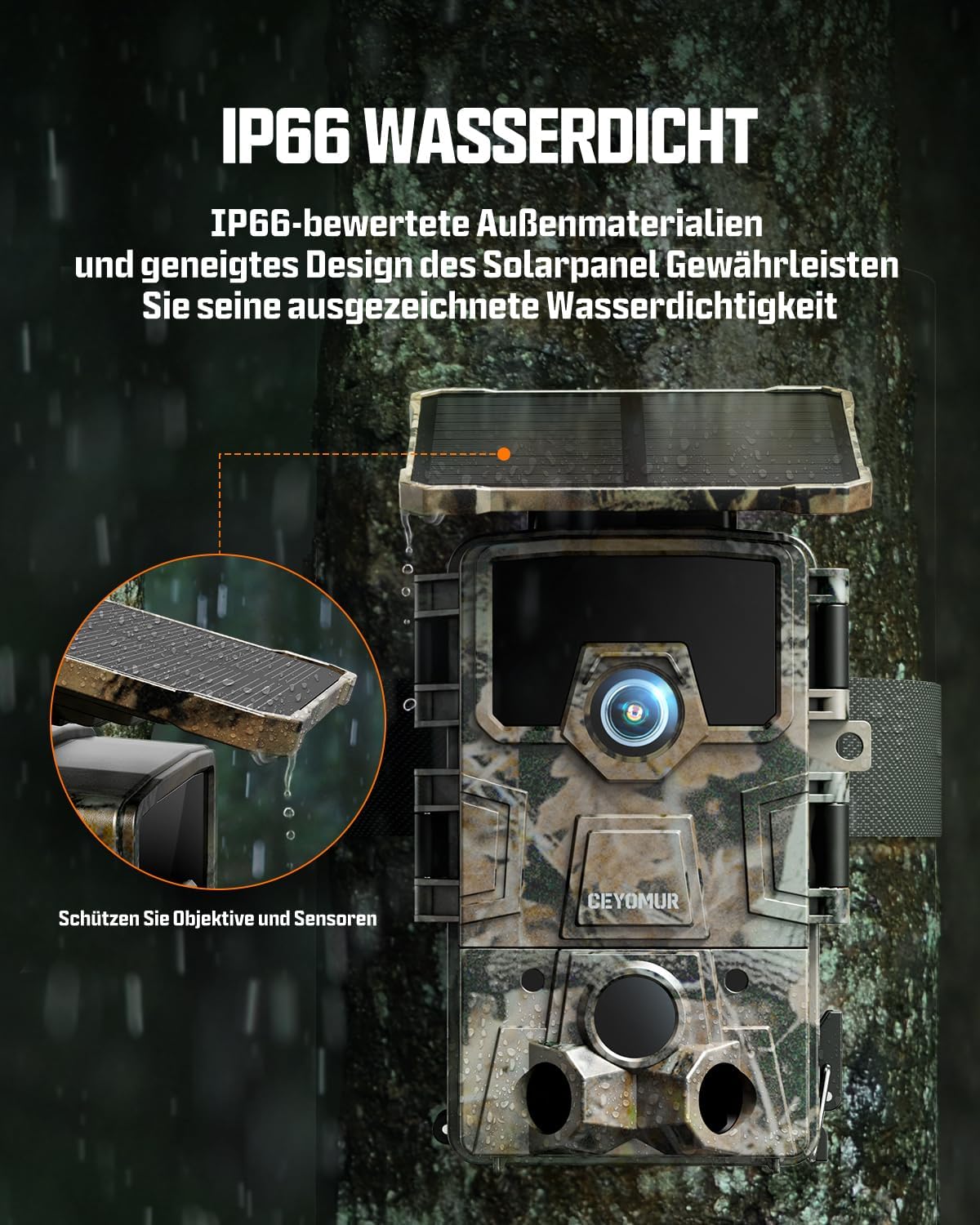 CY75 Solar Wildkamera 4K mit Bewegungsmelder und Nachtsicht, Tarnung