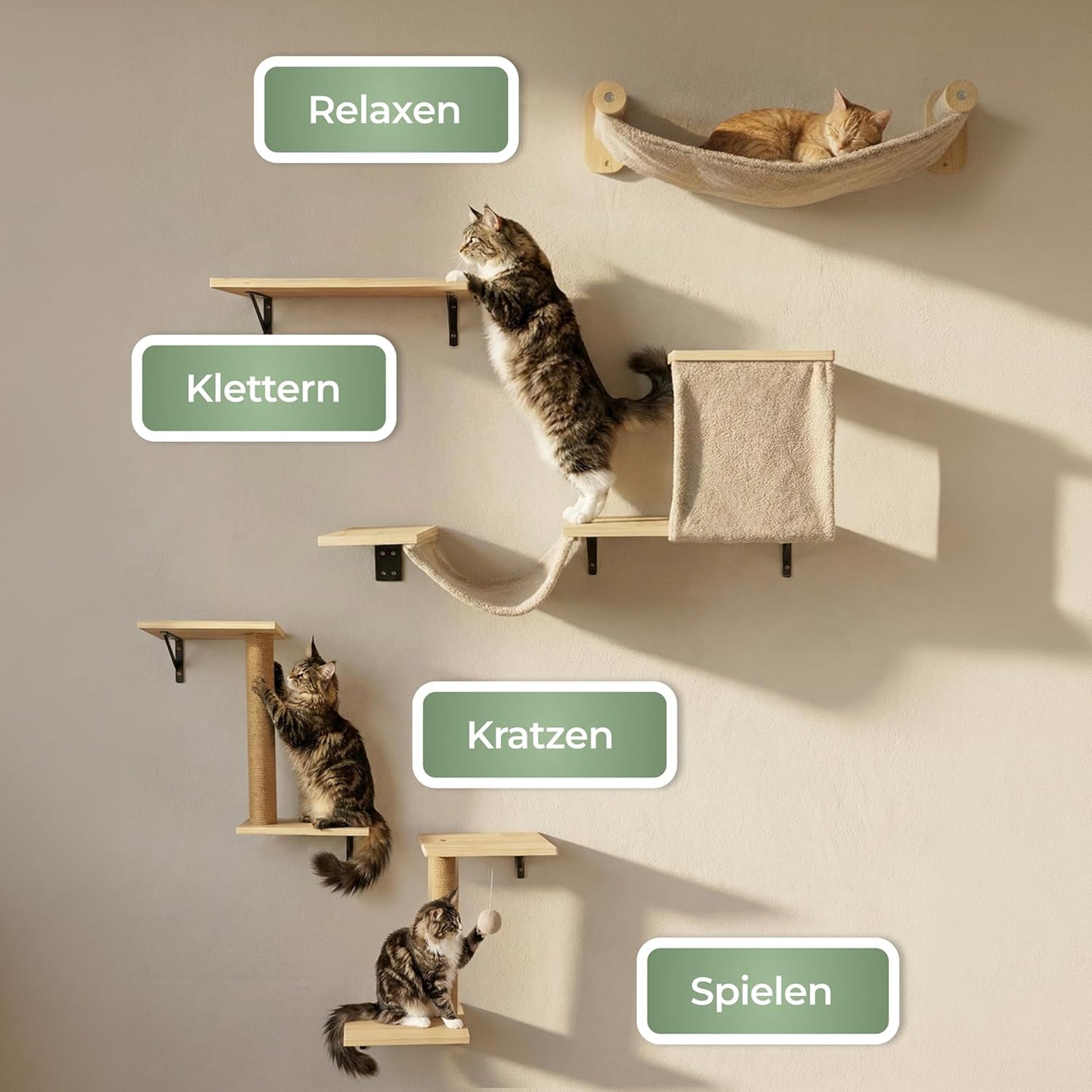 12-teiliges Kletterwand-Set aus Naturholz, 12er-Set - Naturbeige
