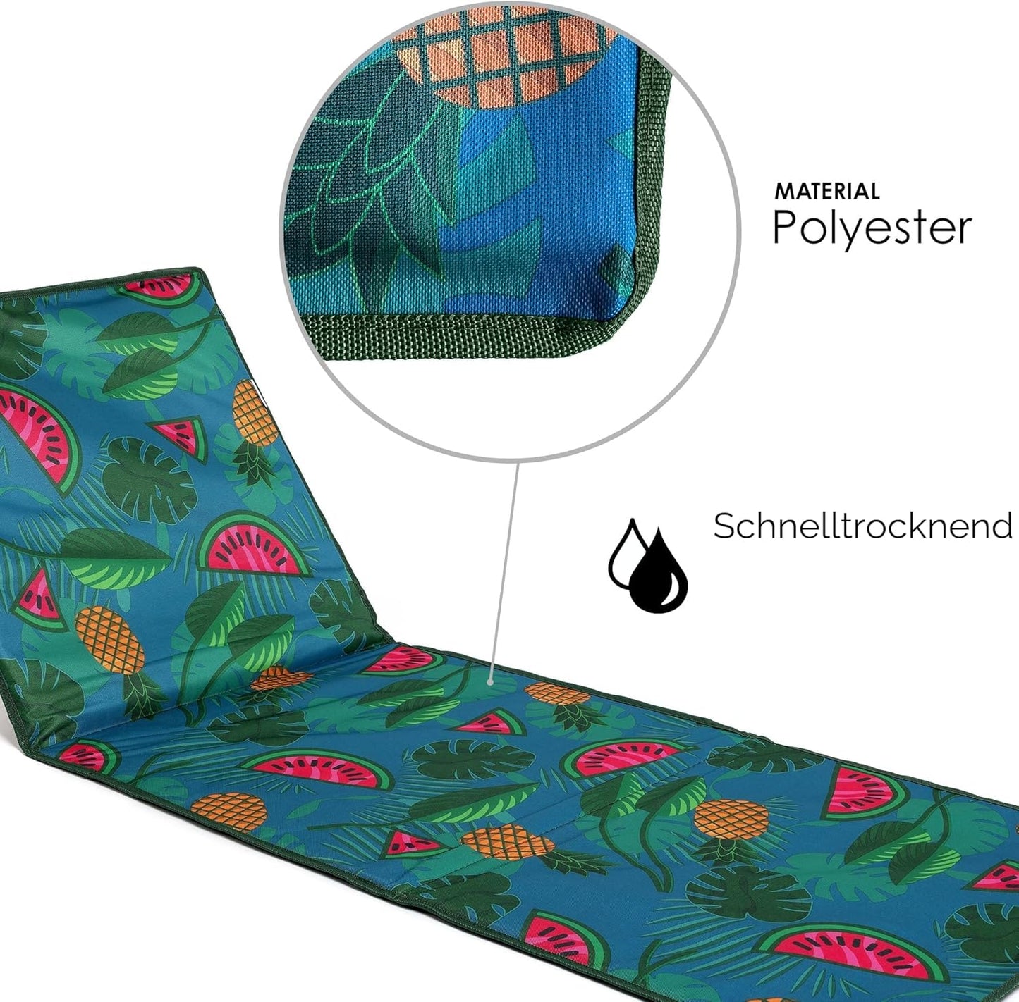 Faltbare Strandmatte mit klappbarer Rückenlehne , Reissverschlusstasche und Schultergurt, Tropisches Design
