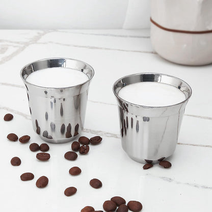 2er-Set Doppelwandige Espressotassen, 75 ml Chrom