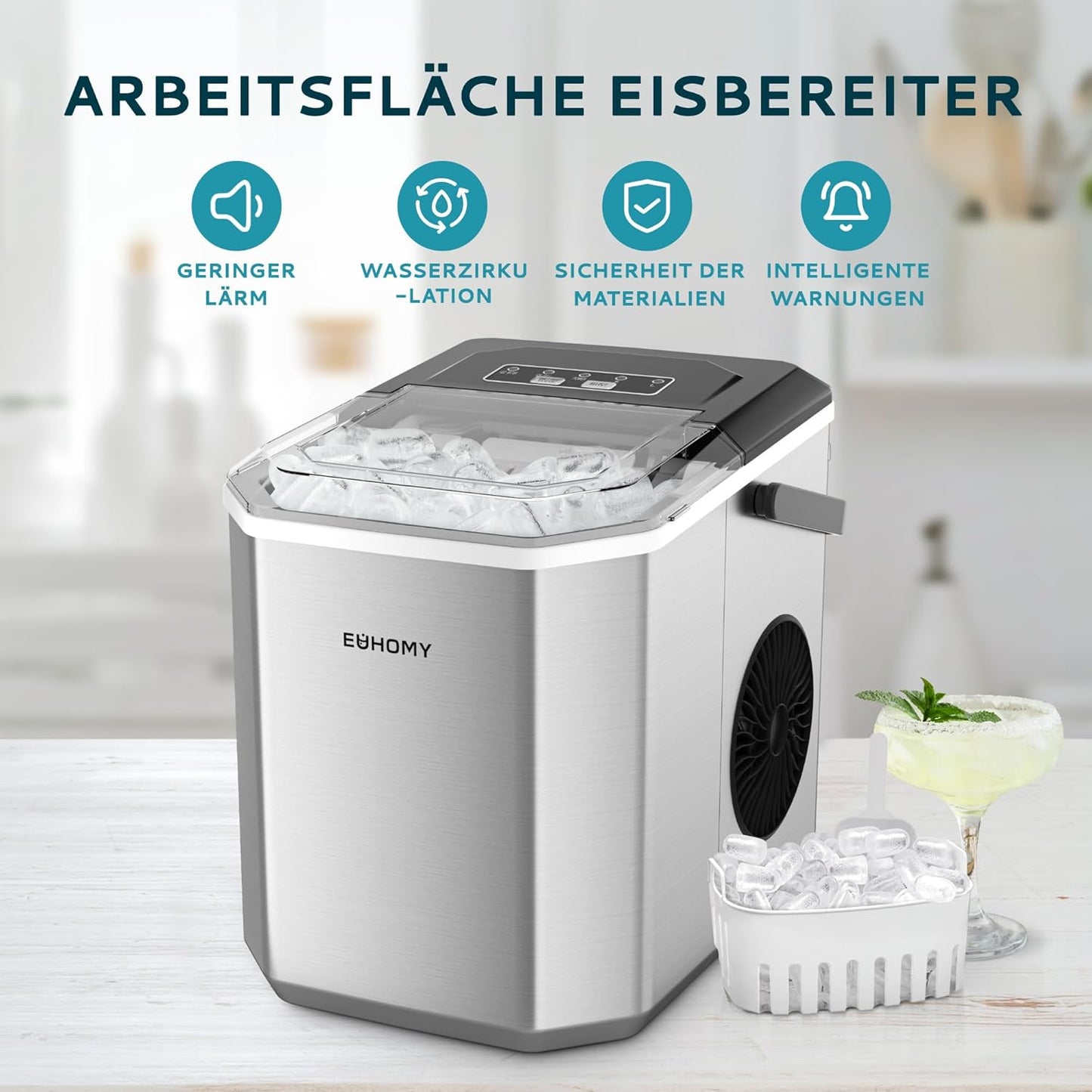 Eiswürfelmaschine, 9 Würfel in 6 Min, Silber-12kg