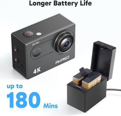 Action Cam 4K30FPS mit Fernbedienung, Schwarz+64GB