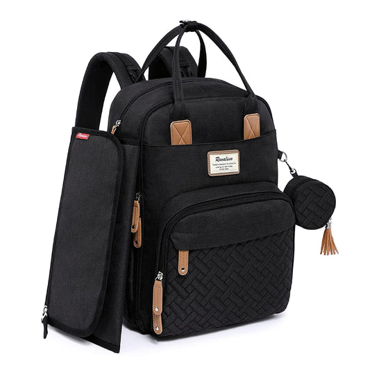 Baby Wickelrucksack mit Wickelauflage und Kinderwagengurten, Schwarz