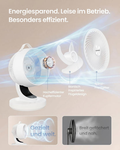 Tischventilator XFC001W1EU mit 70° Oszillation und Timer, Wolkenweiss