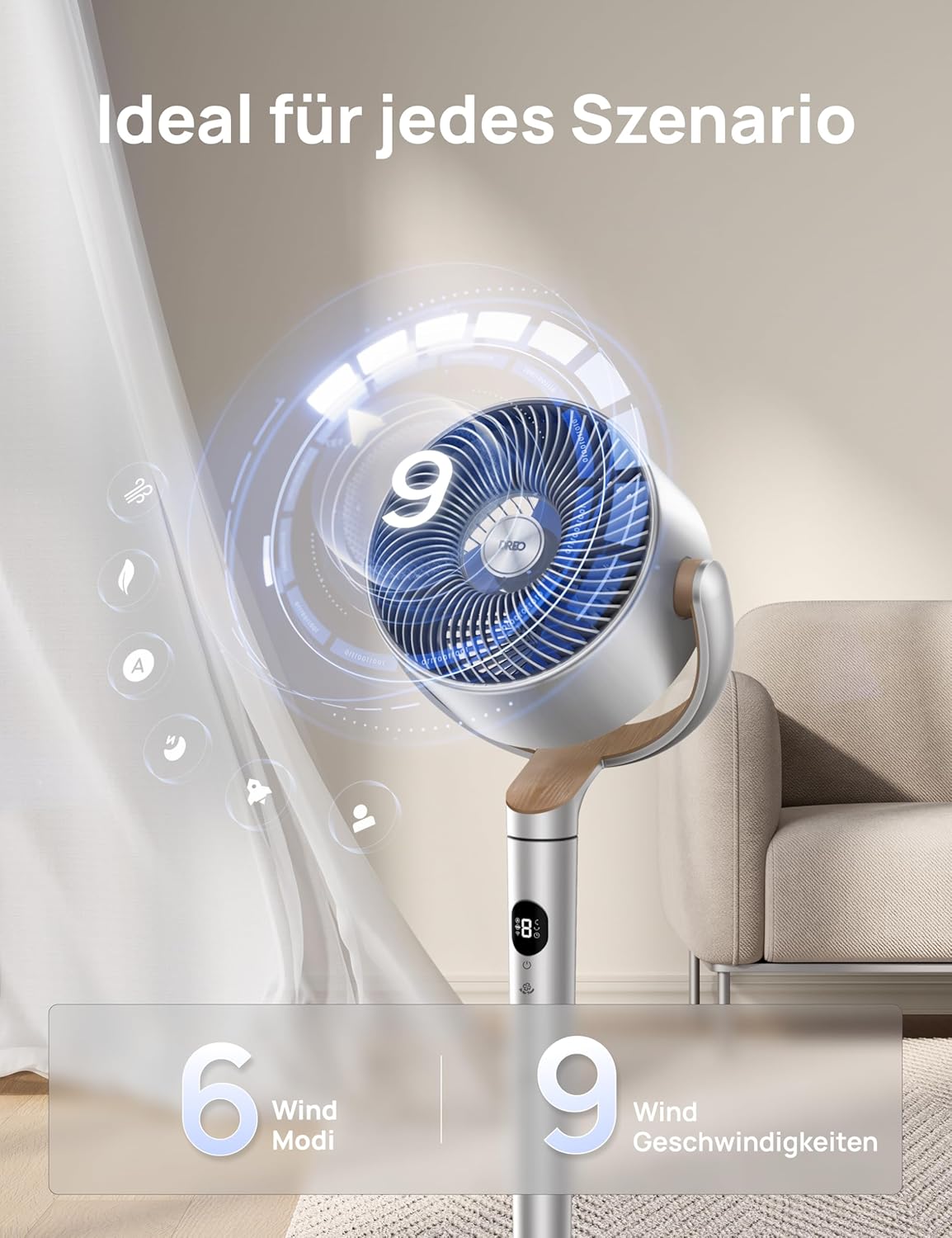 Smart Standventilator mit RGB Light, Silber